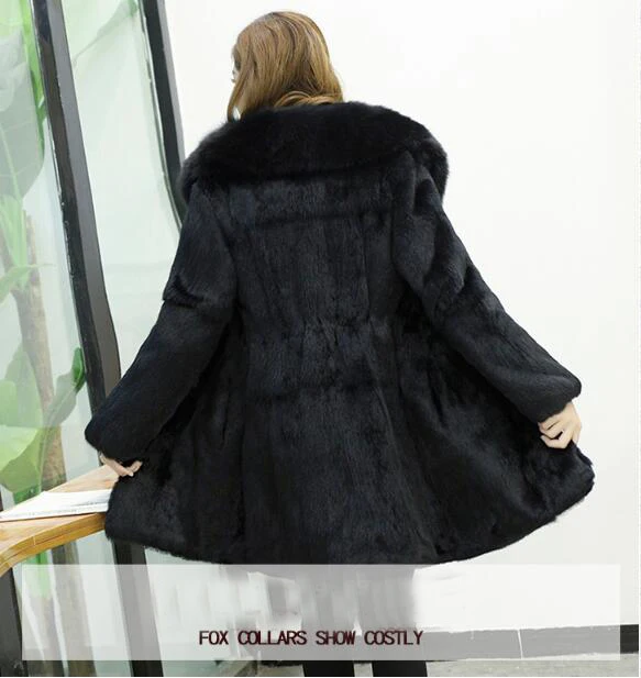 2019 Brand Fur Natural Full Pelt Rabbit Coat With Luxury Big Genuine Fox Collar Overcoat Factory Customize sr326 | Женская одежда