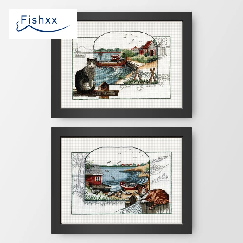 Fishxx вышивка крестиком C291 кошачья цветная коробка с прибрежным ландшафтом