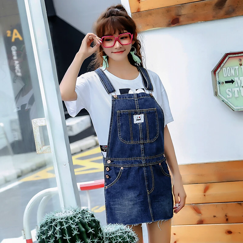 New Denim Strap Skirts For Women Summer 2018 Casual Spaghetti Stap Mini Female Fashion Pockets Dark Blue S/M/L/XL | Женская одежда