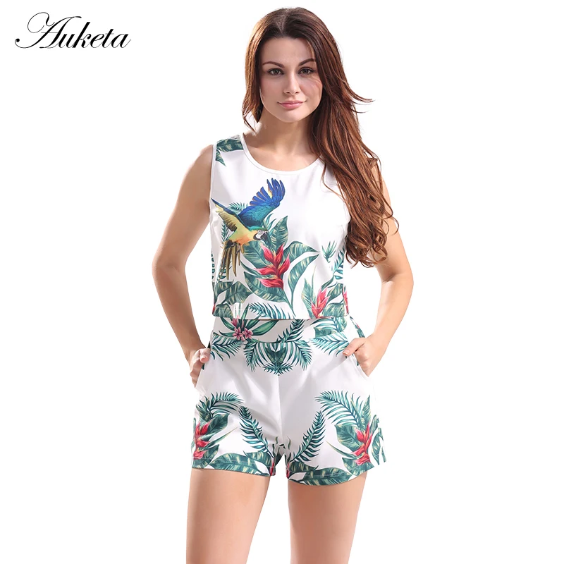 Auketa летние шорты костюм комплект Двойка Цветочный принт Футболки для девочек
