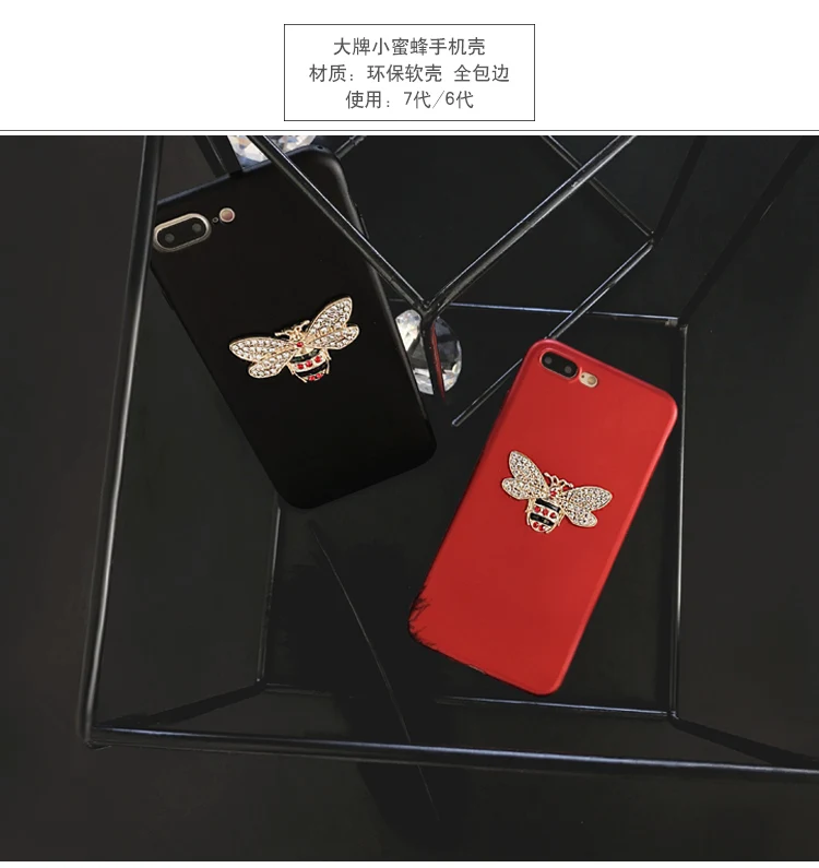 Diamond Soft Tpu Red and black 3D Gold Bee Phone Case For iphone 7plus iphone7 plus phone cover 605 |