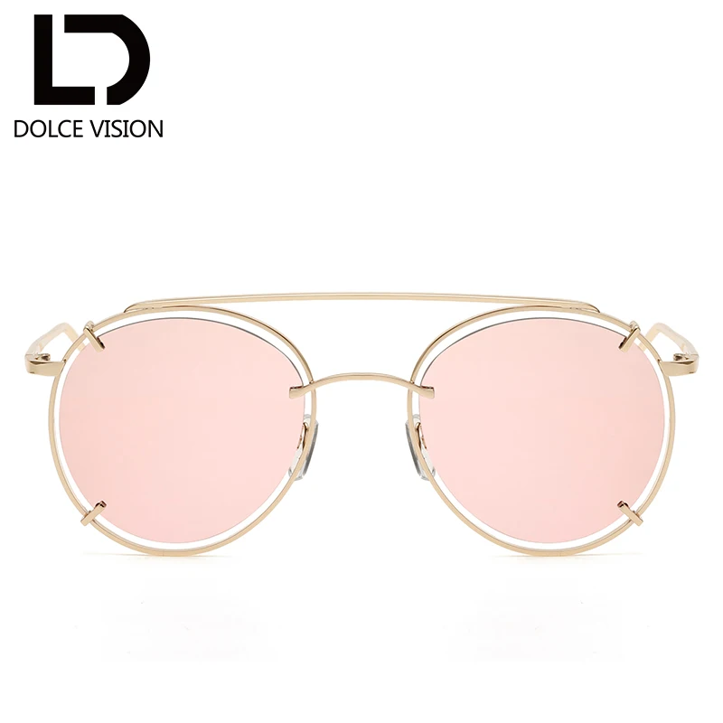 Женские круглые солнцезащитные очки с металлической Золотой оправой брендовые