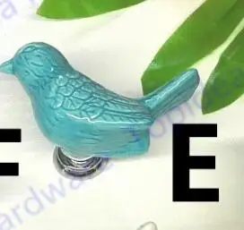 E Blue 2 шт. ручка для птиц керамический с одним отверстием ручка из цинкового сплава детская комната для шкафов, ящиков ручка для мебели с винтом - Цвет: E Blue