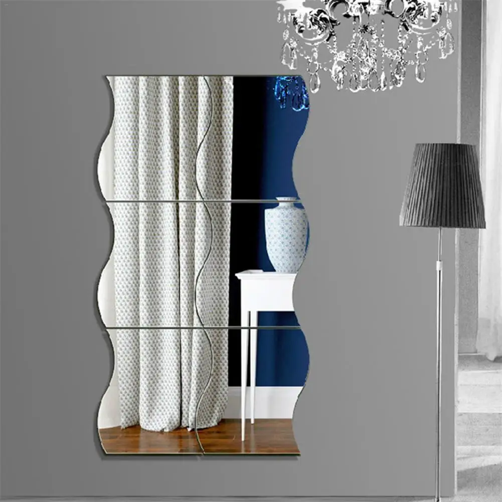 

6pcs/set DIY S Shaped Acrylic Mirror Effect Sticker Wall Sticker Mirror Surface Wall Stickers Home Decoration Side 12*10cmcm