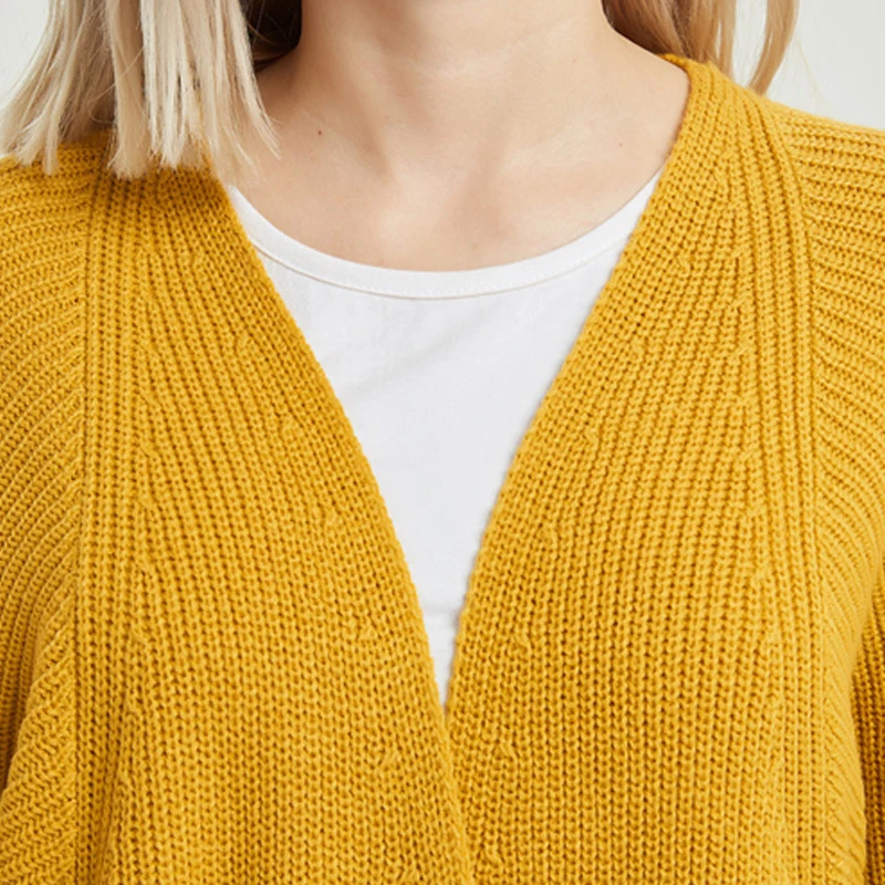 GOPLUS 2019 Autumn Winter Batwing Sleeve Knitted Sweater Cardigans Coat Women Long V-Neck Sweaters Office Ladies Yellow Outwear |