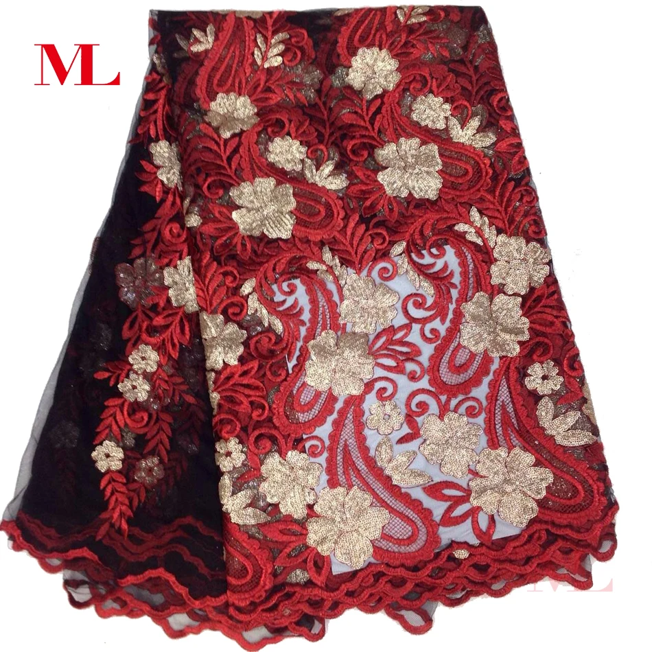 Мл 5 ярдов блестки нигерийская кружевная ткань Дубай французский кружевной тюль