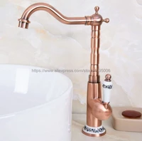 antique red copper bathroom basin faucet single handle deck mount basin vessel sink mixer tap bnf625