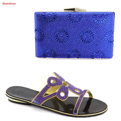 

doershow blue Italian Shoes and Bag To Match Shoes with Bag Set Decorated with Rhinestone High Quality African Party Shoe SBV1-7