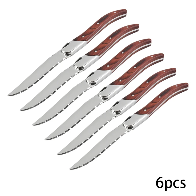 6PCS Стиль Laguiole ножи для стейка из нержавеющей стали столовый нож с деревянной ручкой набор кухонных столовых приборов Классическая Рождественская посуда 8,8'' - Цвет: 6PCS