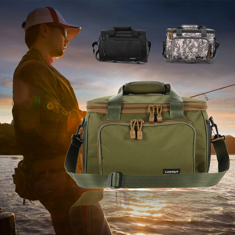 Lixada Men Fishing Bag Fishing Reel Lure Storage Bag Fishing Shoulder Bag Pack Fishing Tackle Bag Fishing Lure Bag Pouch Case images - 6