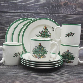 12 Pcs/set Christmas tree Dinnerware Set Ceramic Breakfast Plate Beef Dishes Dessert Dish Fruit Snack Plate