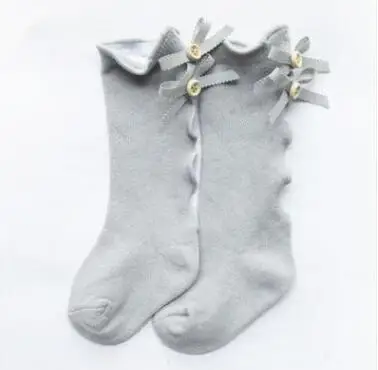 Gray ear bow Носки для малышей с деревянными ушками и бантом для маленьких девочек брюки до колена для малышей хлопковые кружевные детские носки для девочек гетры для девочек Теплые носки на осень - Цвет: Gray ear bow