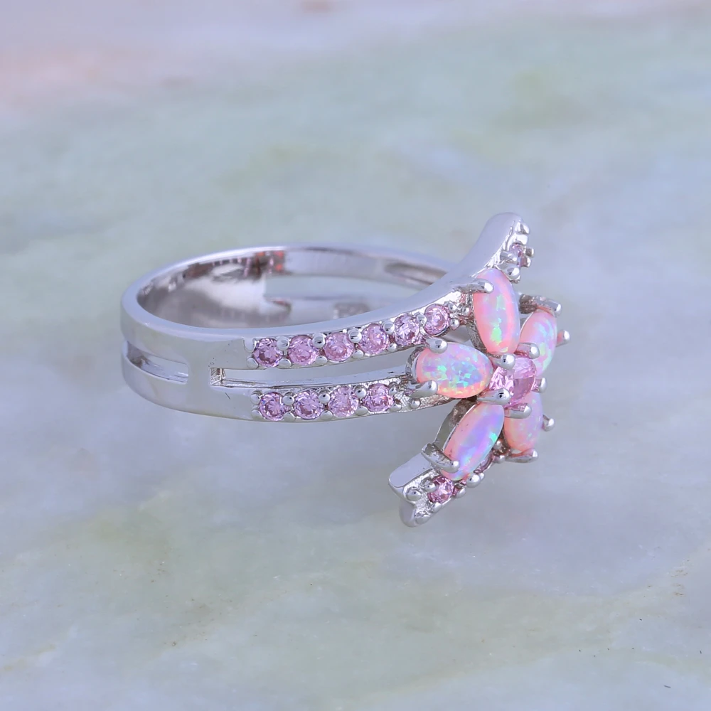Модные Розовые кубические циркониевые розовые огненные опаловые серебряные