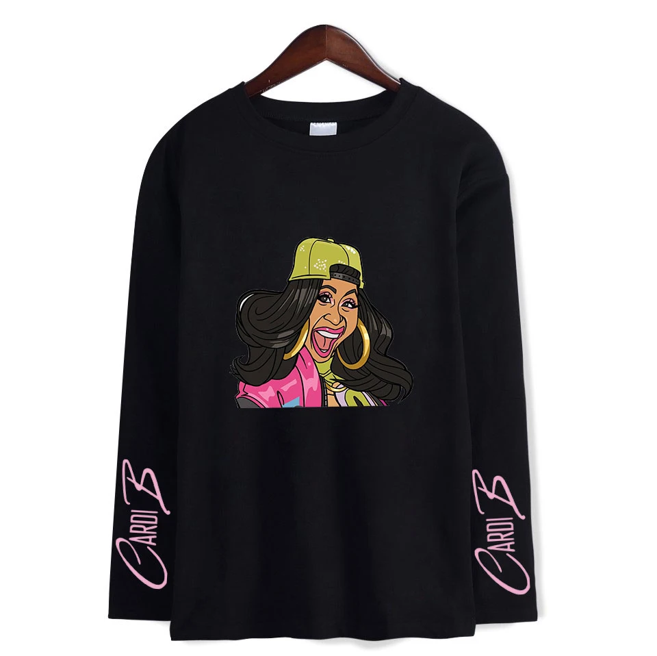 Cardi B стильная мягкая женская футболка с круглым воротником популярный классный хип-хоп классический хипстер Harajuku Уличная Повседневная футболка с длинными рукавами