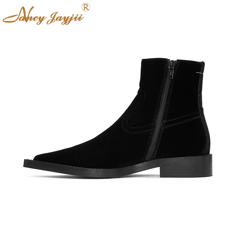 

Nancyjayjii Black Flock Ankle Boots 2021 Winter Sexy Women’S Office Pointed Toe Chunky Heel Booties Ladies Mature Zipper Shoes