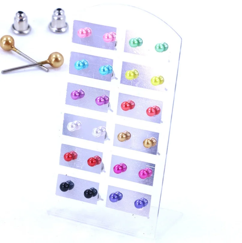 4mm 12 Pairs/set Punk Fashion Stud Earrings Set For Women/Men Elegant Mixed Simulated Pearl Metal Ball Earings Jewelry 2018 New | Украшения
