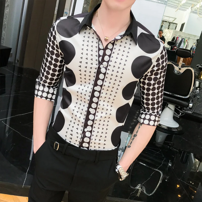 Летнее платье 2019 для мужчин Slim Fit повседневные рубашки Smart s с принтом Roupas Luxo Masculina