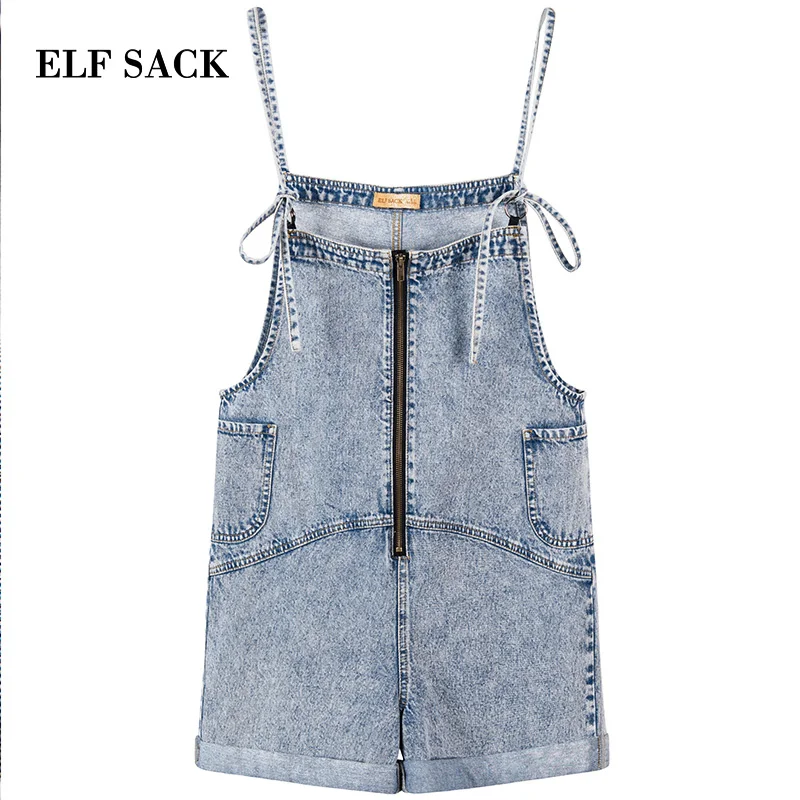 Небесно-голубой Женский джинсовый костюм летний ELF SACK, синий повседневный комбинезон, модный свободный с ковбойскими ремнями, с карманами для лета - Цвет: Небесно-голубой