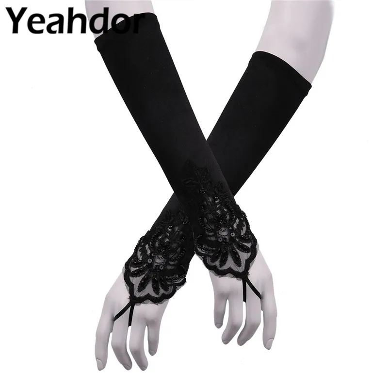 1 пара Женские Классические атласные перчатки до локтя элегантное вышивальное