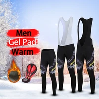 2021 men winter cycling pants thermal fleece gel pad bicycle tights racing sport warm bib long shorts mtb mountain bike trousers