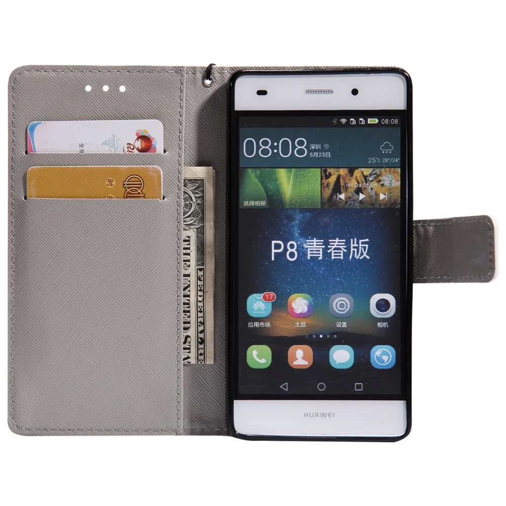 Для Huawei P8 Lite флип чехол-бумажник чехол для Huawei P8 P 8 из искусственной кожи мобильный чехол для телефона P8Lite ALE-L21 3D окраски гладких Funda
