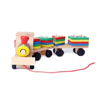 montessori toys educational wooden toys for children early learning geometric shapes train sets three tractor carriage games