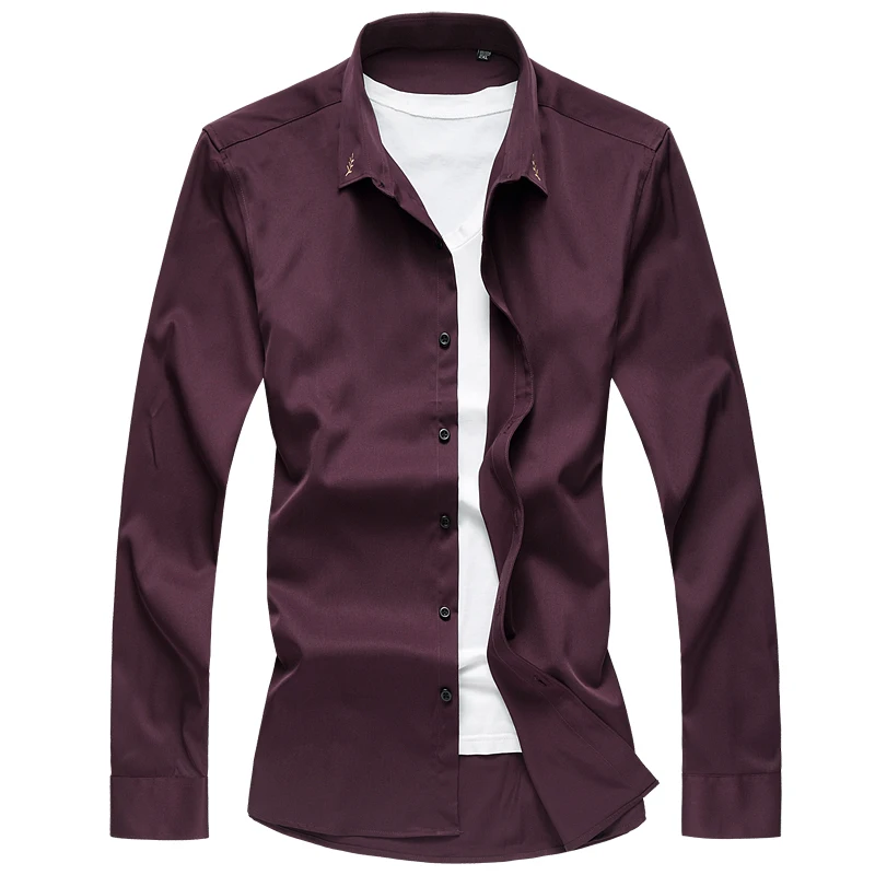 Новинка 2017 Весенняя хлопковая однотонная повседневная мужская рубашка модные