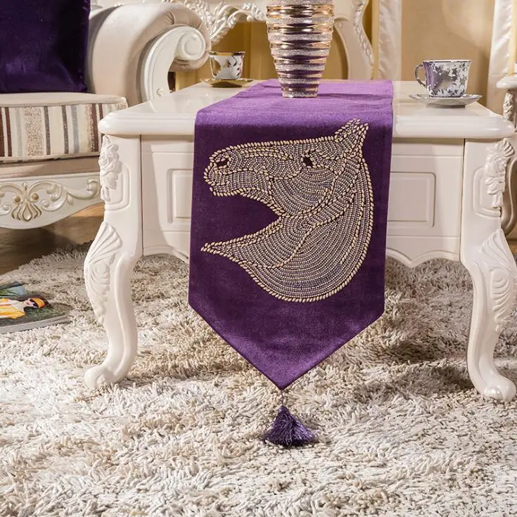 

Europe Luxurious Style Table Runner with Tassel Simple Style Horse Head Embroidery Easy to clean Non-slip table cover bed runner