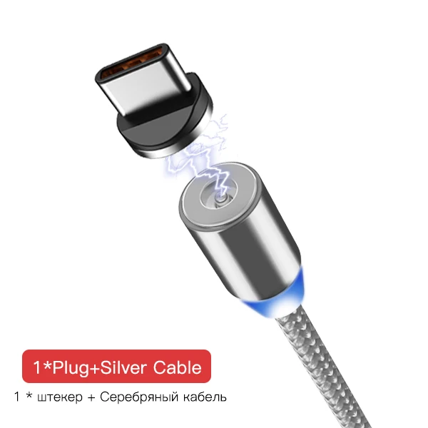 ACCEZZ Магнитный зарядный кабель освещение для iPhone XS XR X 8 3 в 1 Micro usb type-C для samsung S9 светодиодный шнур зарядного устройства 1 м - Цвет: Silver