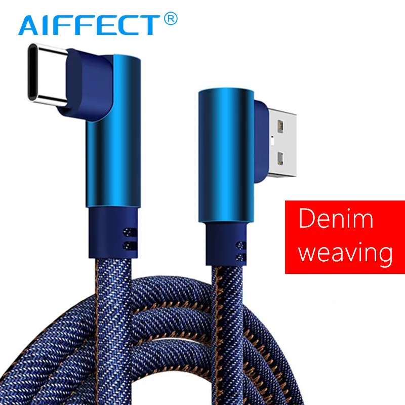 AIFFECT 90 градусов USB Type C кабель для Samsung Note8 9 S8 Xiaomi Mi A1 мобильного телефона быстрой