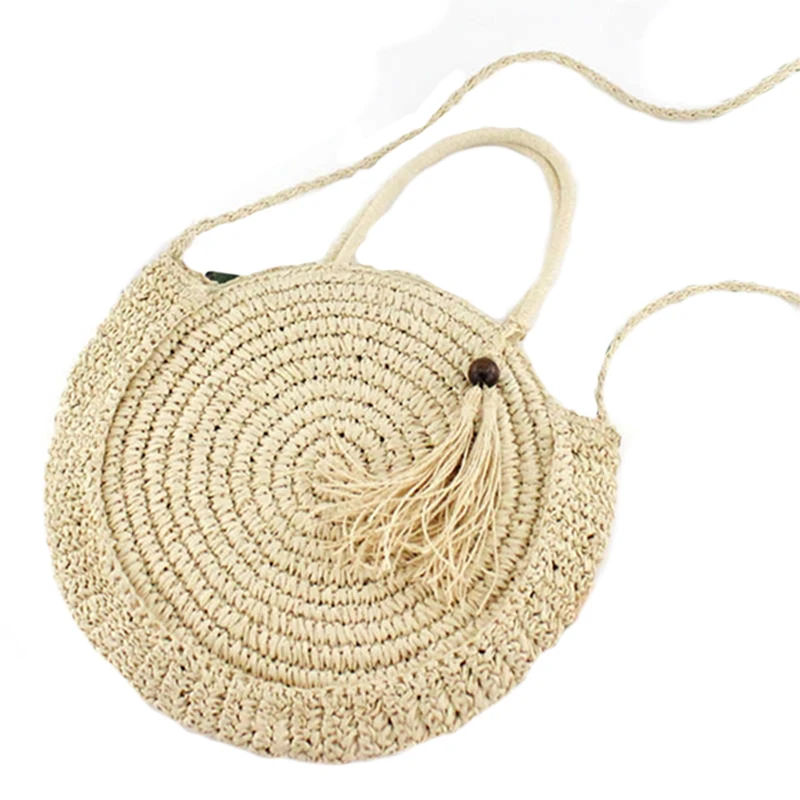 Fashion-Round Fringed Straw Bag Shoulder Versatile Casual Handbags Paper Rope Woven Beach | Багаж и сумки