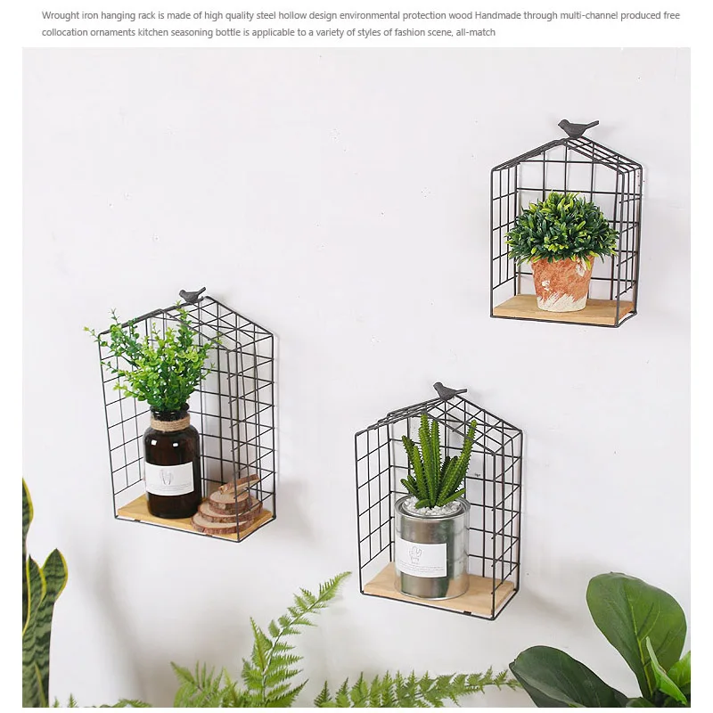 Vintage Iron Storage Shelf Wall Hanging Ornaments Sundries Holder Decoration Creative Wooden Rack Housekeeper Gifts | Дом и сад