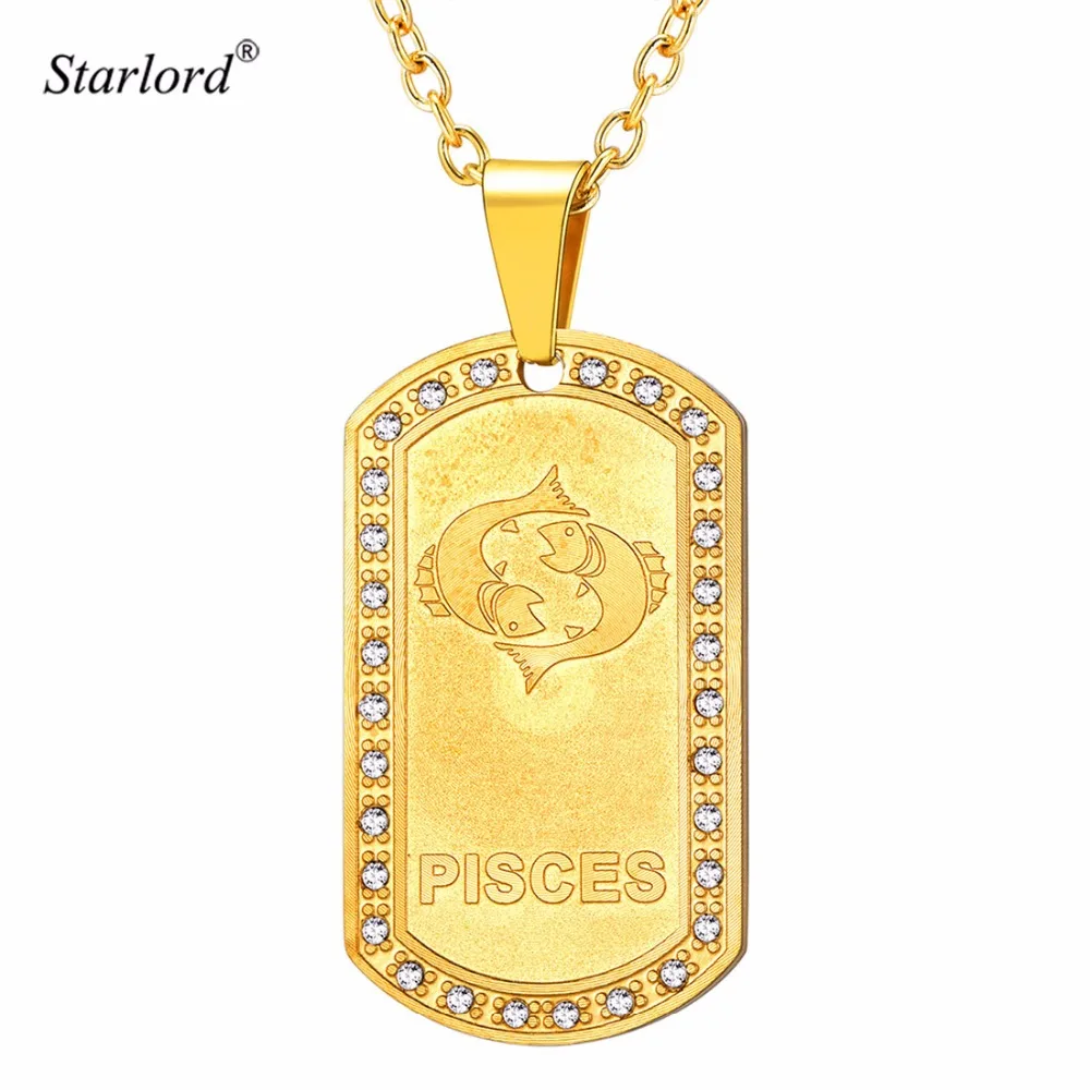 

Starlord Pisces Pendant Necklace Zodiac Sign For Men/Women Gold Dog Tag Necklace Constellation Jewelry Gift GP3611