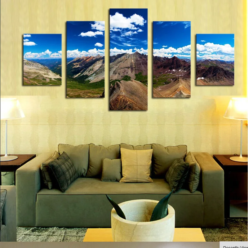 5 Panels HD White Clouds BLUE SKY Mountain Canvas Print Painting Artwork Wall Decorative Unframed For Living Room Decor | Дом и сад