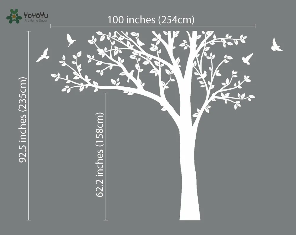 Настенная виниловая наклейка WW343 большая белая елка птица настенный