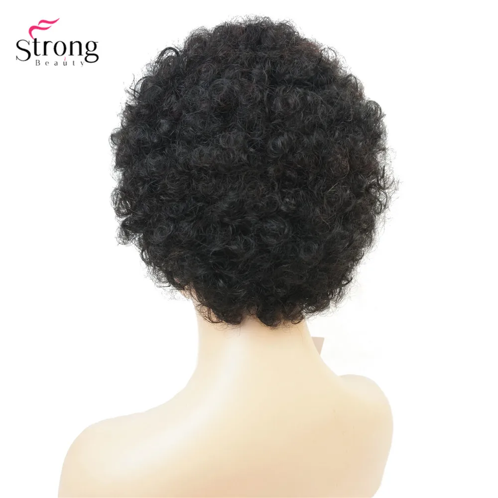 StrongBeauty Афро-американский короткий кудрявый парик из натуральных волос смешанные мягкие женские парики черные