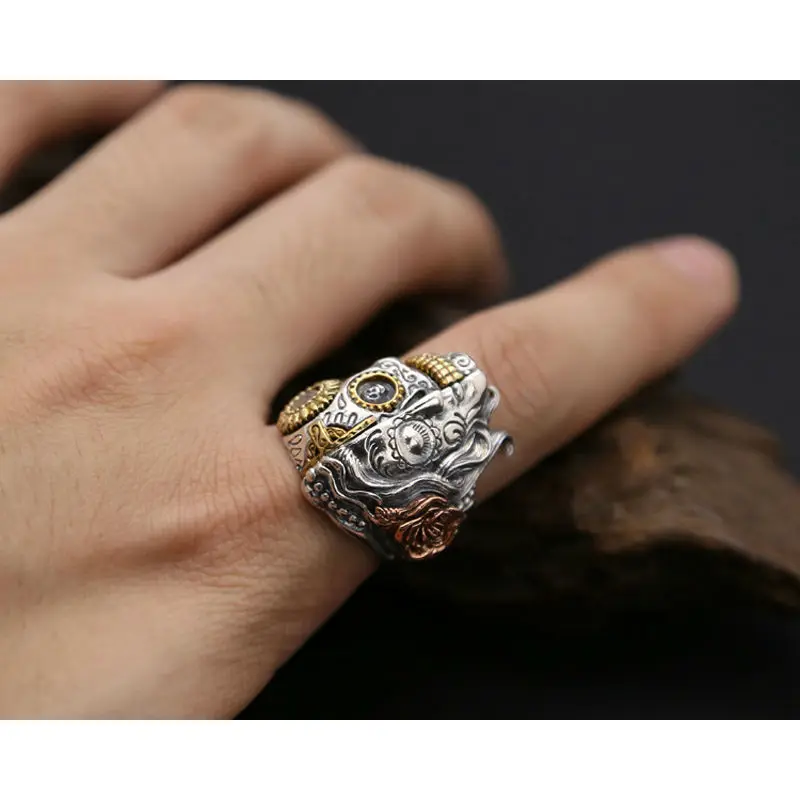 

100% Pure 925 Sterling Silver Jewelry Skull Rings Maria Domineering Skeleton Punk Two Face Mens Signet Ring Special Gift 275