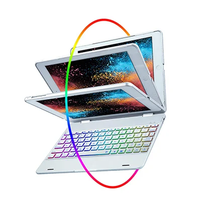Silver Loufu 360 Вращающийся Чехол для iPad 9,7, чехол с клавиатурой, беспроводной Bluetooth, 7 цветов, клавиатура с подсветкой для iPad Air 2 Pro 9,7 - Цвет: Silver