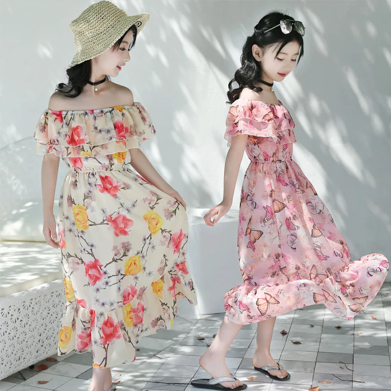 

Girls Summer New Chiffon Bohemian Girls Beach Dress