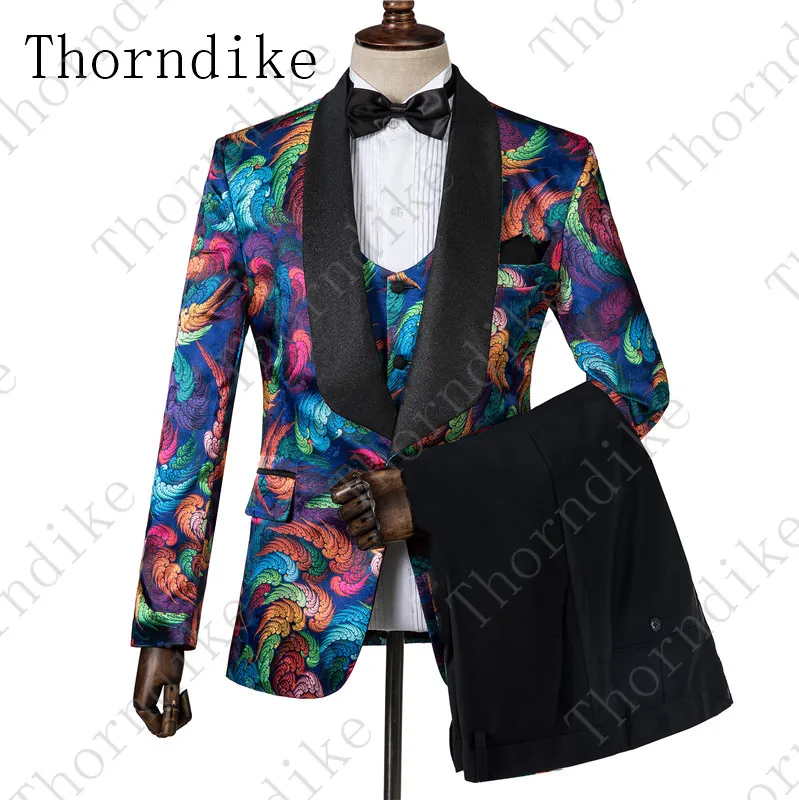 suits2 Thorndike мужской костюм из 3 предметов модный однобортный цветочный смокинг с принтом костюм для выпускного вечера мужской Высококачественный тонкий свадебный костюм жениха - Цвет: suits2