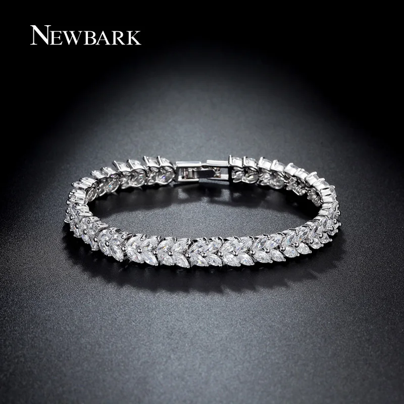 Newbark Роскошные Листья Браслет Серебряный Цвет кубический циркон листьев Форма