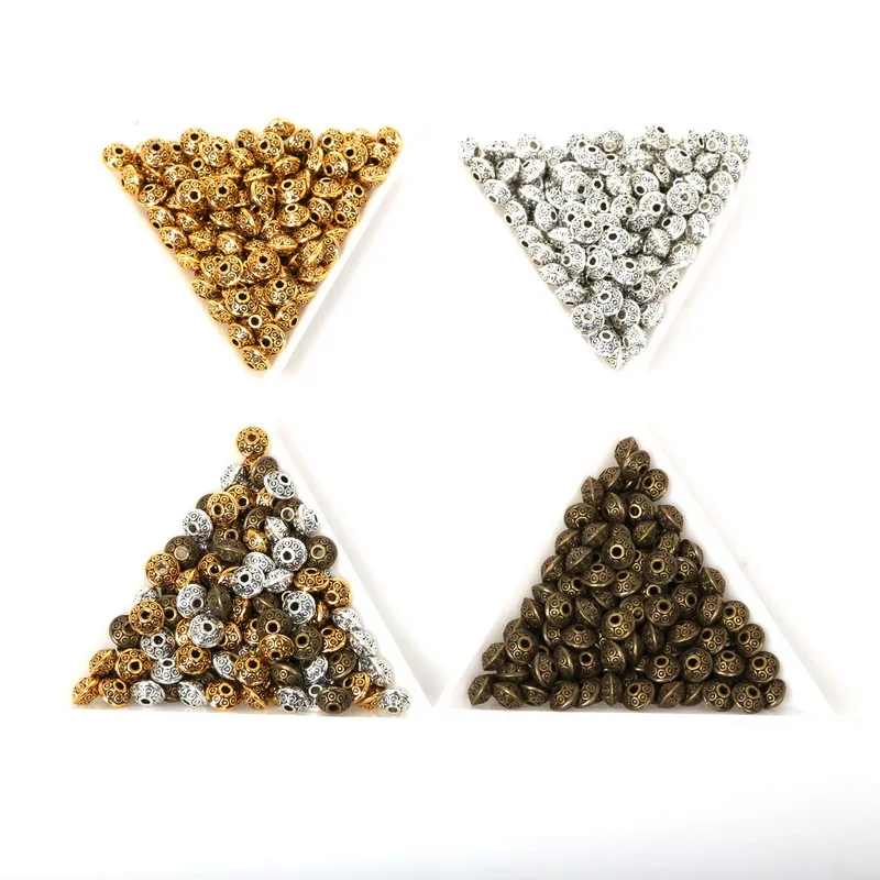 6x4mm Mixed Antique Gold/Bronze/Silver Plated Metal Flying Saucer Shaped Loose Spacer Beads For Jewelry Findings Making 50pcs | Украшения и