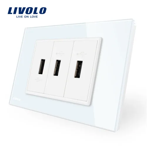 Livolo США Стандартный 3 Pin USB выхода, белый Стекло Панель 3 порта USB разъем 5V 2.1A, Мощность гнездо, VL-C93U-11 - Тип: White