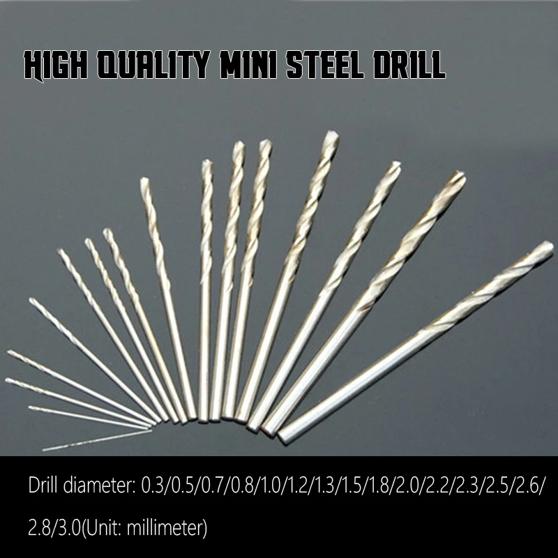 

High Speed Steel Drill Bit 0.3mm 0.5mm 0.7mm 0.8mm 1.0mm 1.2mm 1.3mm 1.5mm 1.8mm 2.0mm 2.2mm 2.3mm 2.5mm 2.6mm 2.8mm 3.0mm