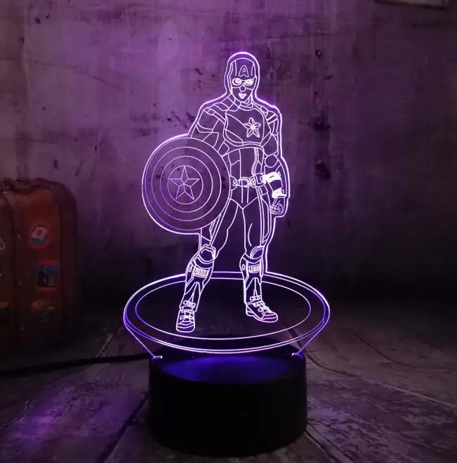Marvel Legends первые Мстители Капитан Америка Щит 3D Оптическая иллюзия Ночной светильник светодиодный настольная лампа лучший подарок на день рождения игрушки - Испускаемый цвет: Captain America 6