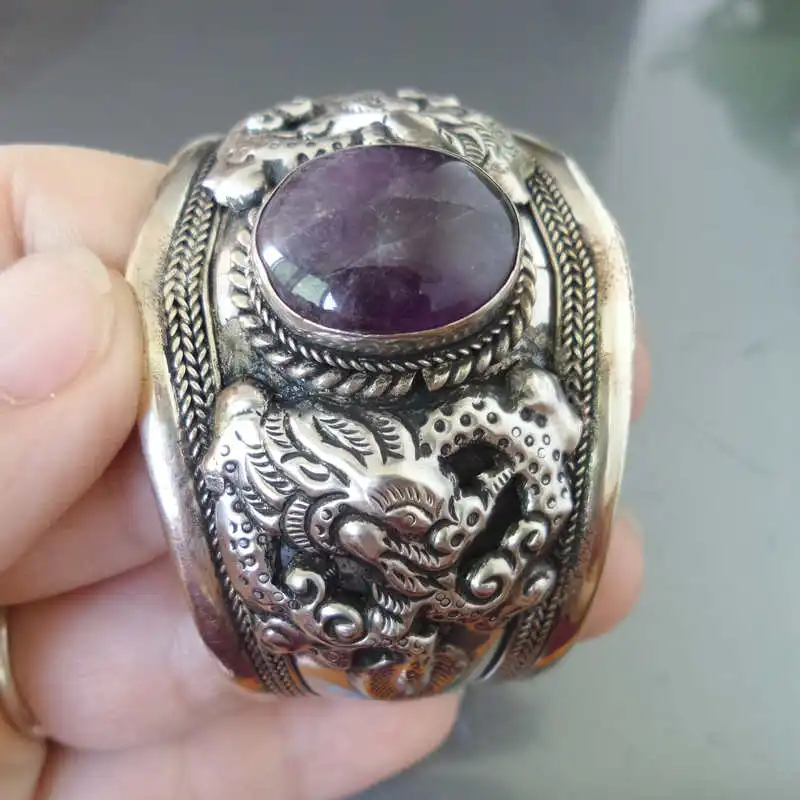 Тибетские браслеты двойные драконы инкрустация природным камнем открытые