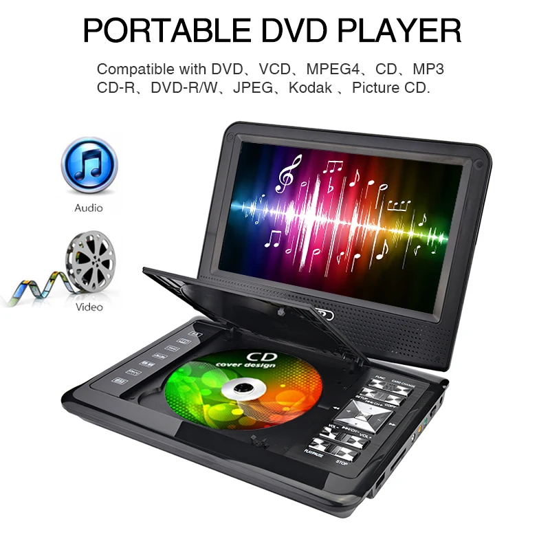 Портативный dvd-плеер TRANSCTEGO tv 9,8 дюймов для автомобиля домашний цифровой с Usb HD экраном Поддержка ТВ Игры MPEG DVD VCD CD MP3 радио DVB
