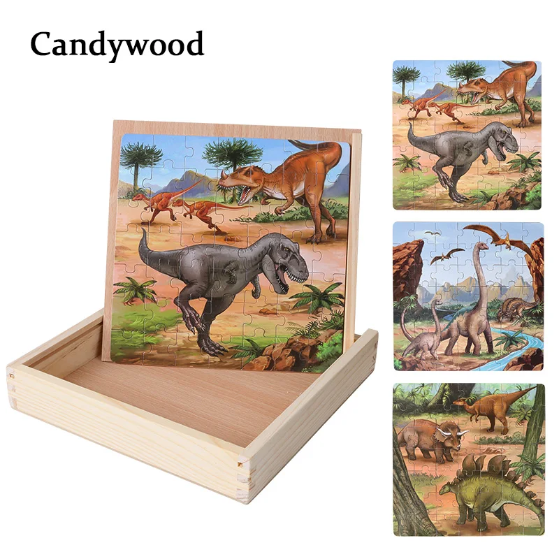 Тройной Набор пазлов Детский динозавр пазлы тираннозавр Рекс деревянные игрушки