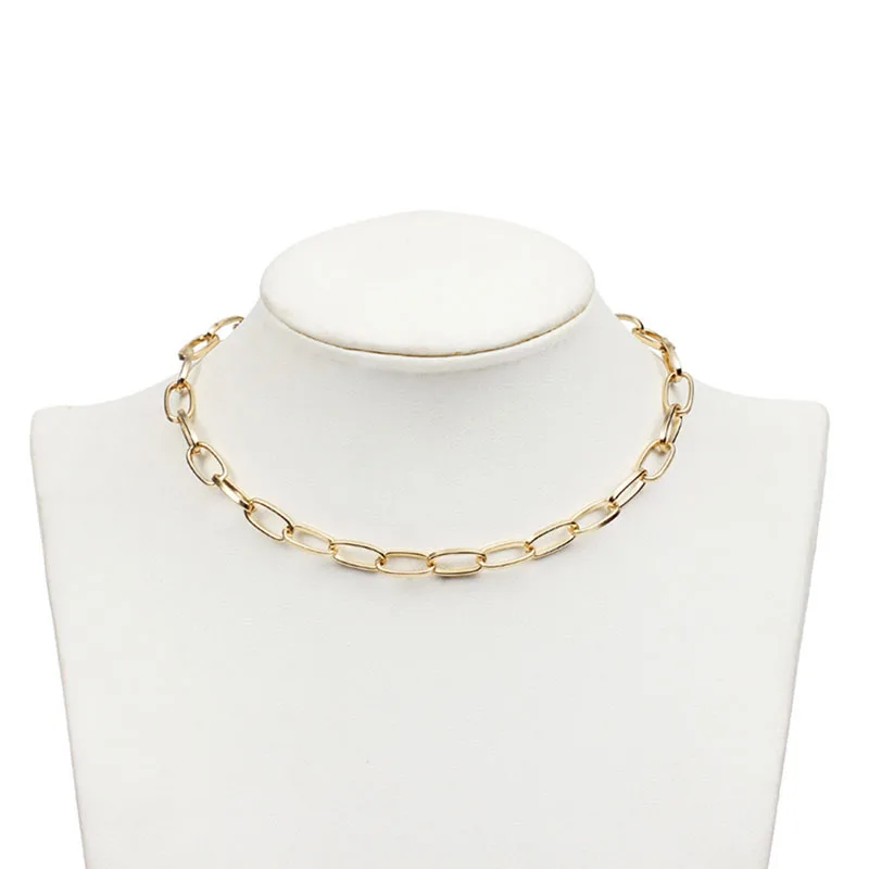 

Fashion Silver Color Statement Necklace Metal Link Chains Vintage Short Choker Necklace for Women Gothic Chunky Neck Collar