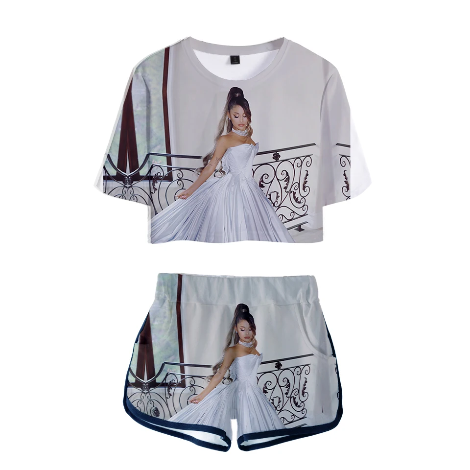 Женский комплект с принтом Ariana Grande летний круглым вырезом и короткими рукавами XXS